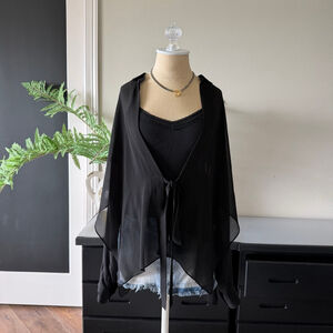 T by Alexander Wang Black Silk Sheer Tie Front Blouse Size S Ethereal Ruffle